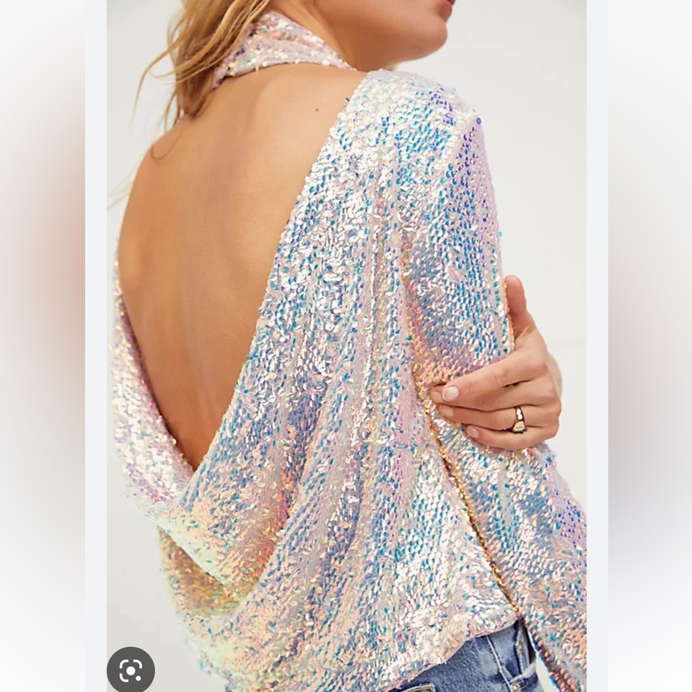 free people open back sequined top